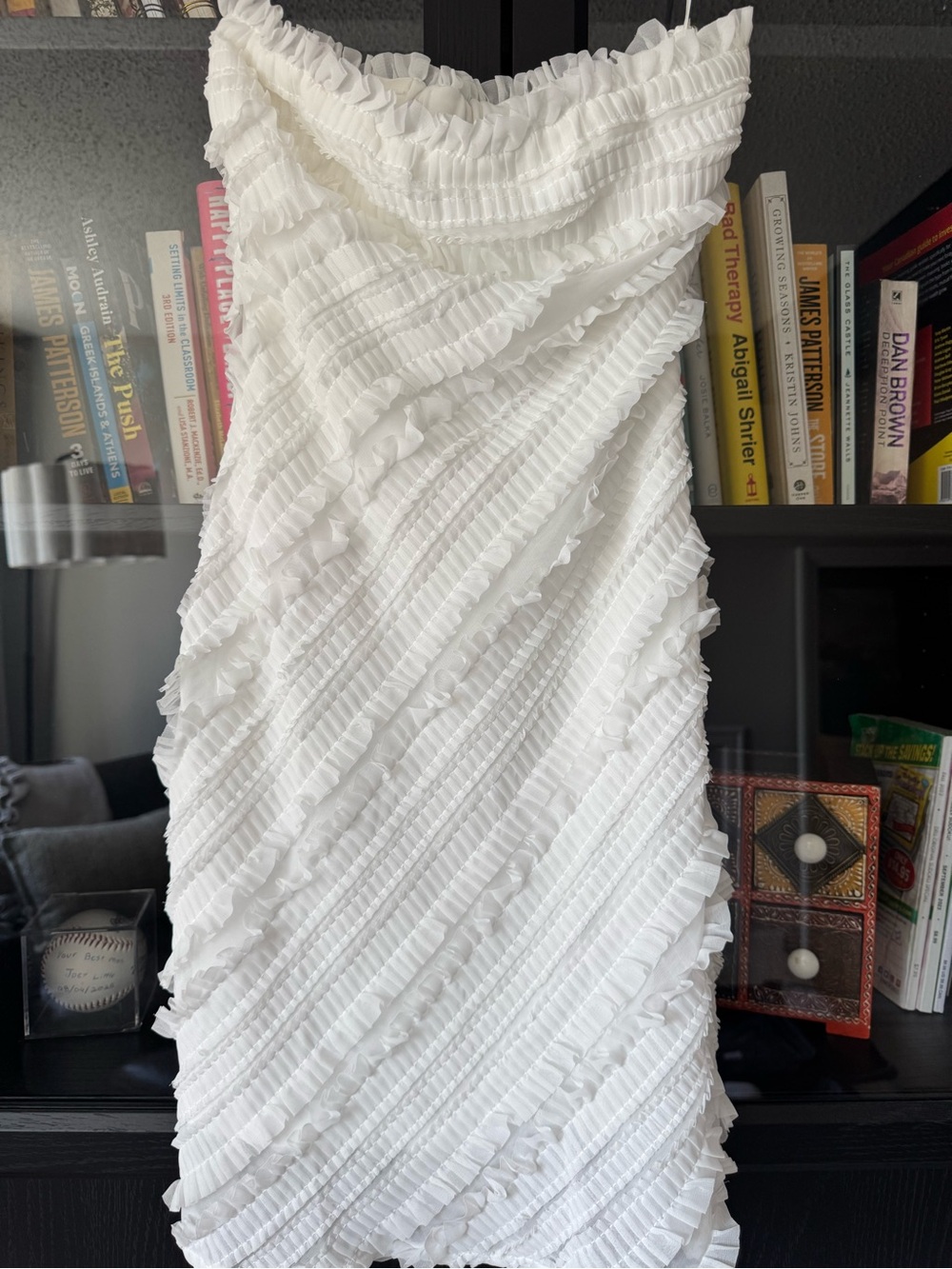 Anthropologie White Strapless Ruffled Textured Dress